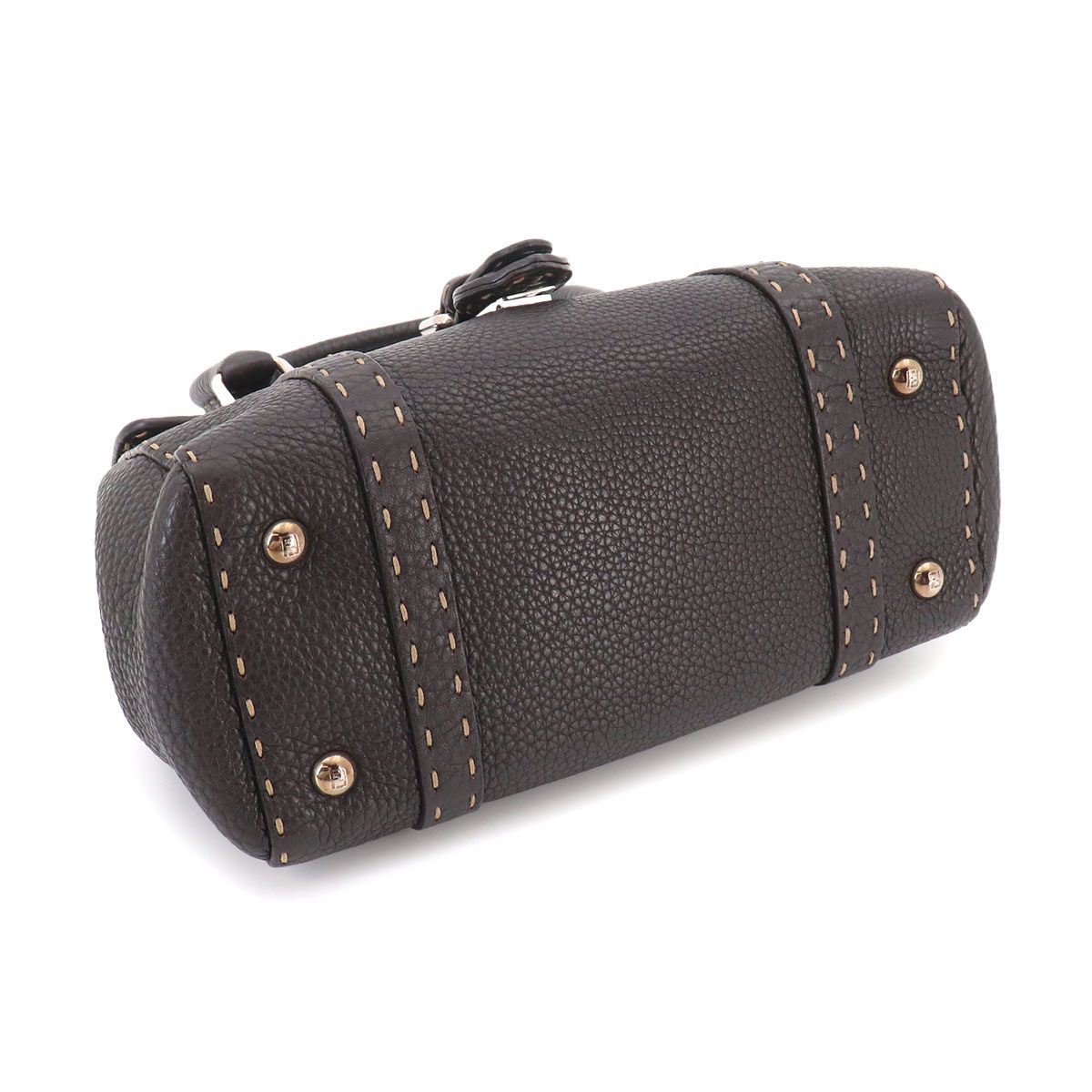Fendi Selleria Mini Linda Hand Bag Leather Dark Brown Silver — view 4