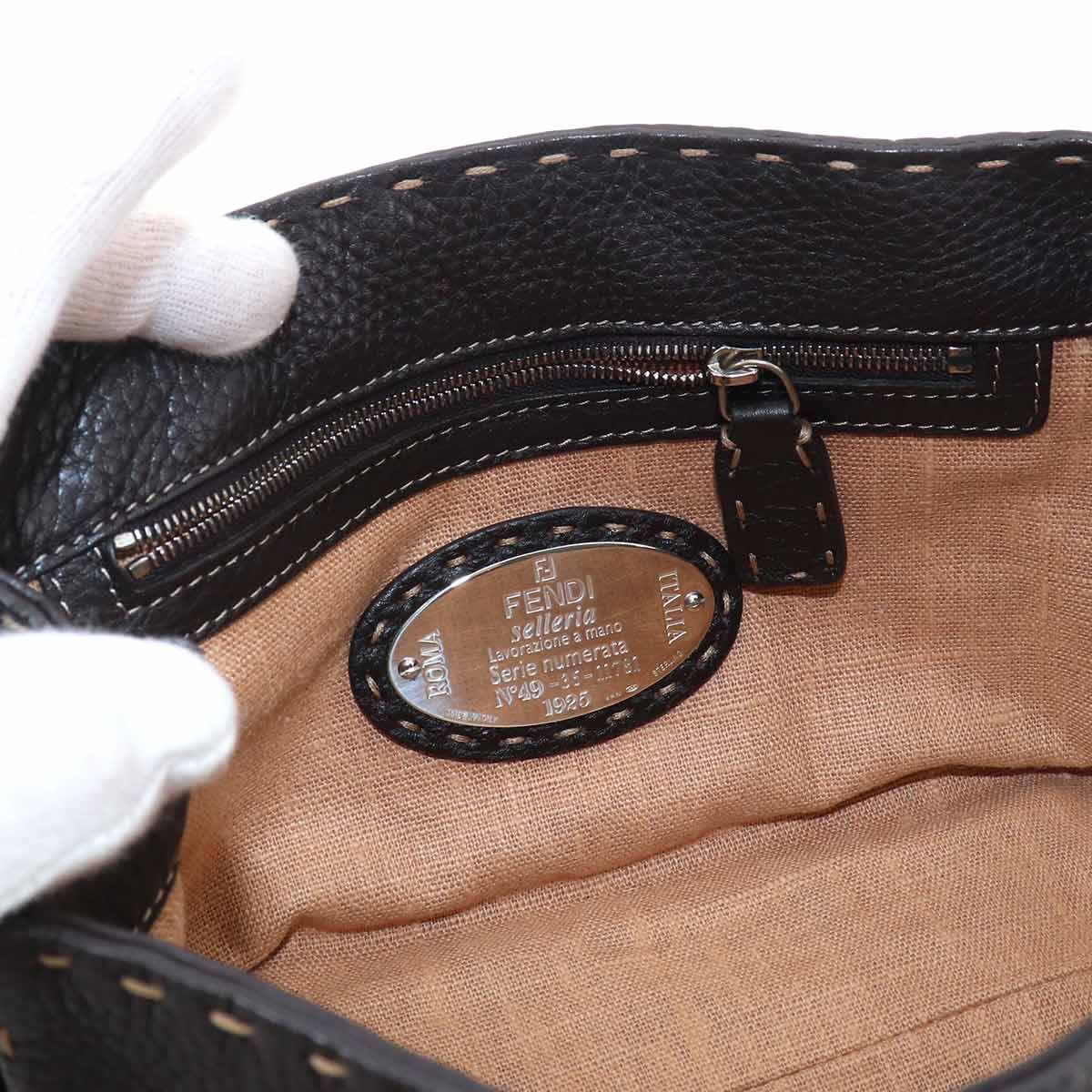 Fendi Selleria Mini Linda Hand Bag Leather Dark Brown Silver — view 8