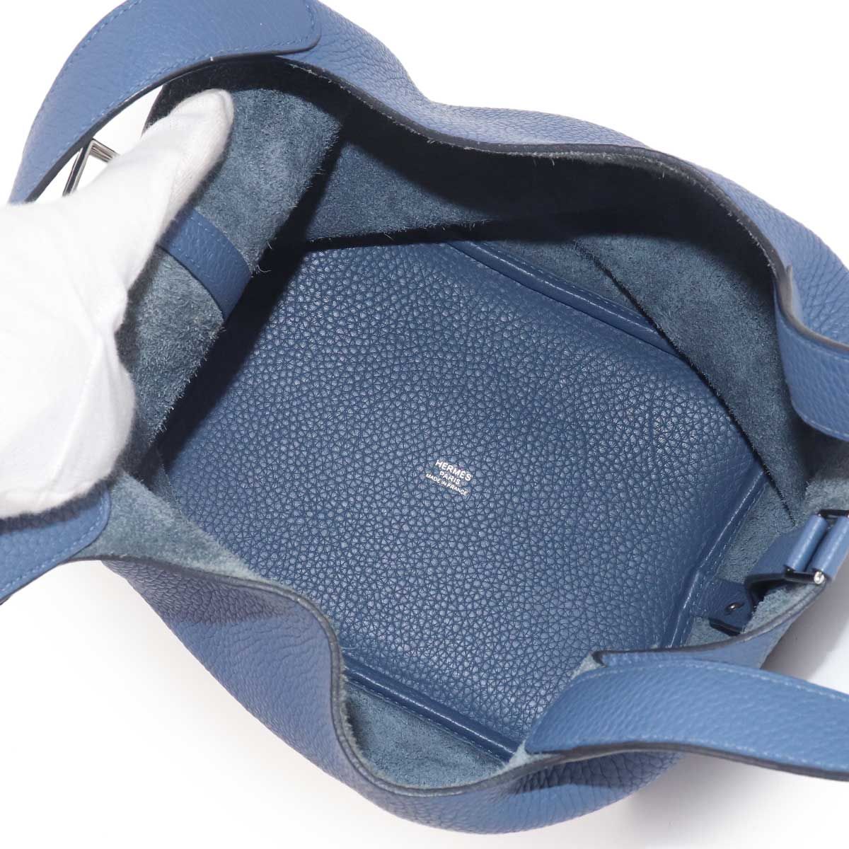 Hermes Picotin Lock MM Hand Bag Taurillon Clemence Blue Brighton Silver — view 6