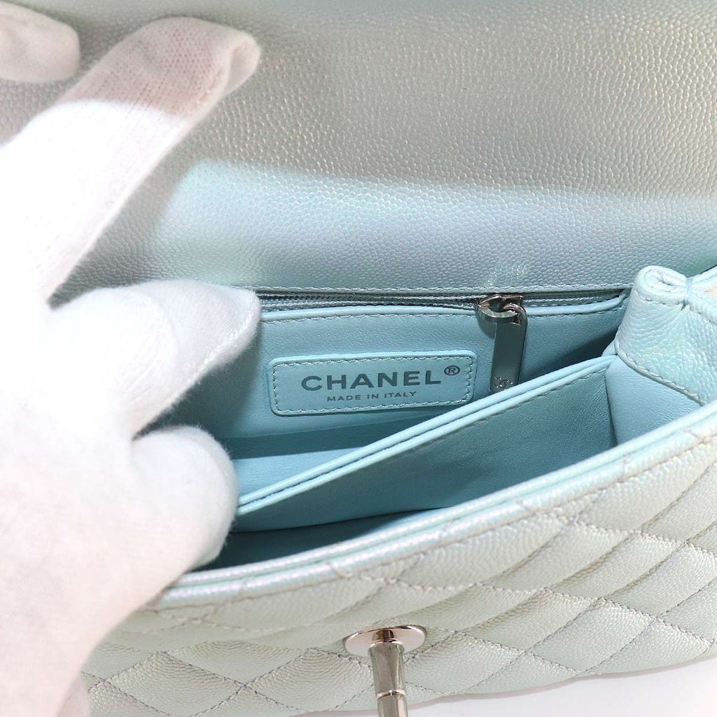 Chanel Coco Handle Xxs Quilted 2-Way Bag Caviar Leather Metallic Blue — view 7