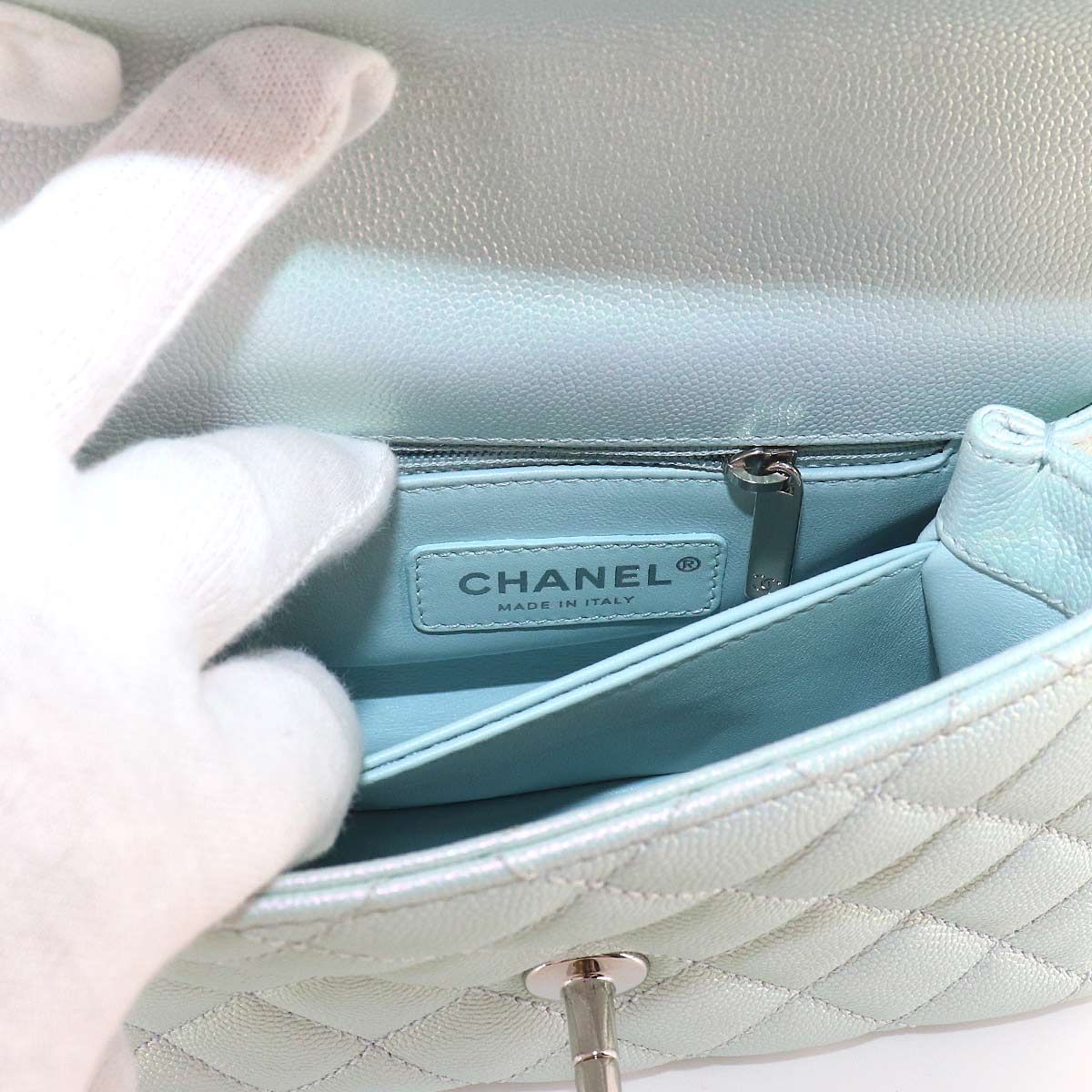 Chanel Coco Handle Xxs Quilted 2-Way Bag Caviar Leather Metallic Blue — view 7
