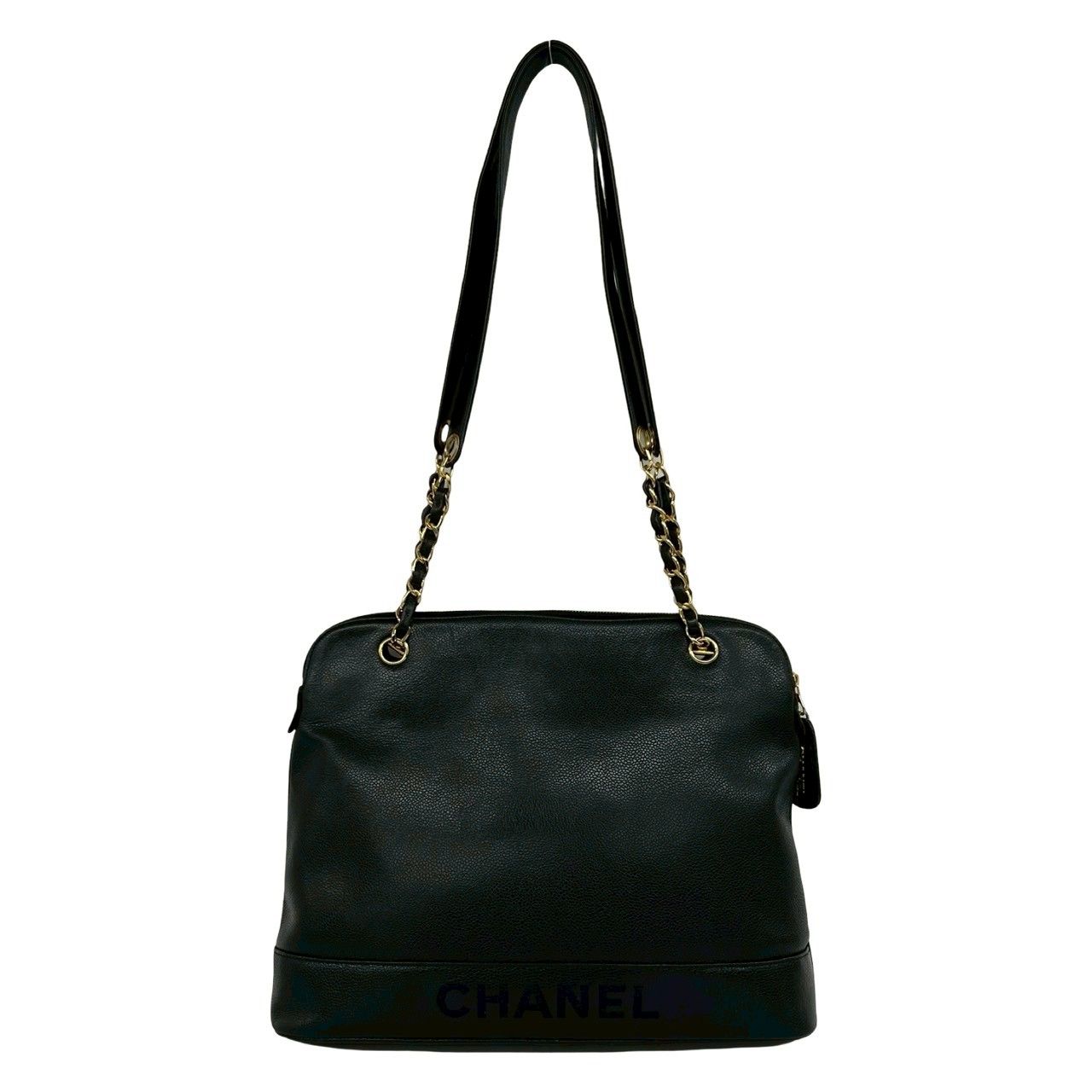 Chanel Card Vintage Logo Caviar Leather Chain Shoulder Bag Black — view 3