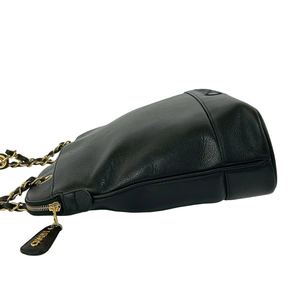 Chanel Card Vintage Logo Caviar Leather Chain Shoulder Bag Black — view 5