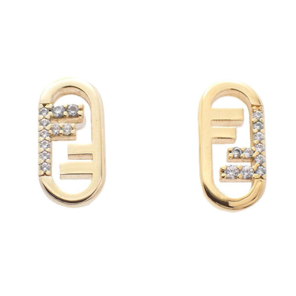 Fendi O-rock Earrings Gold Color Rhinestone Pawn