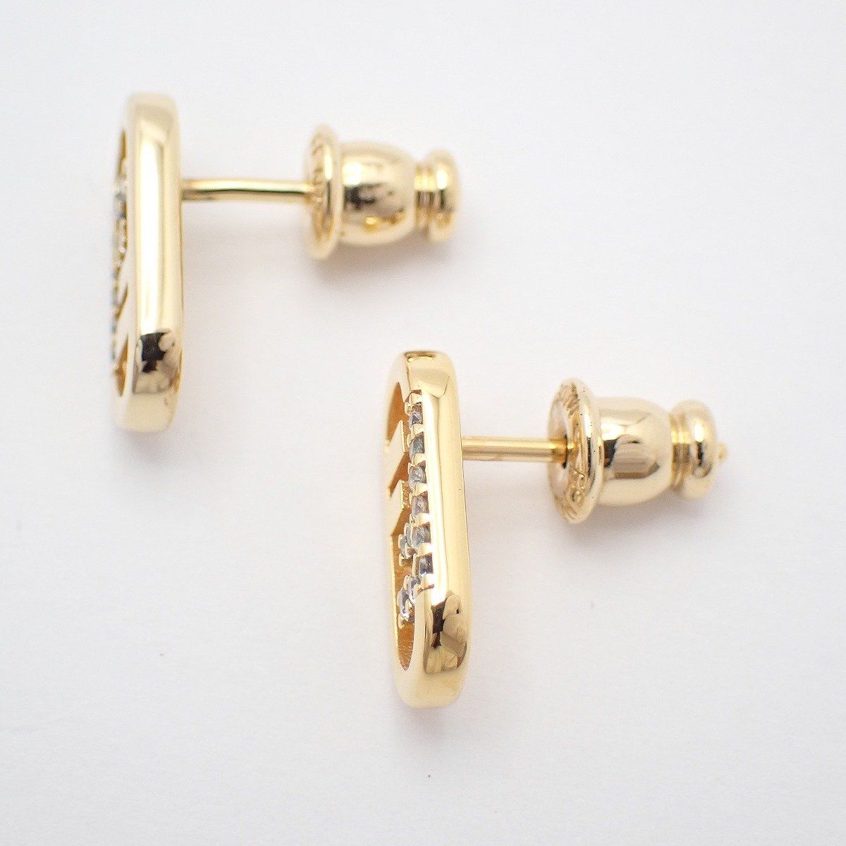 Fendi O-rock Earrings Gold Color Rhinestone Pawn — view 2