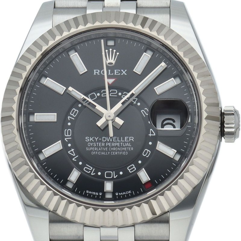 Rolex Sky Dweller Watch Jubilee Box 18k White Gold SS Black