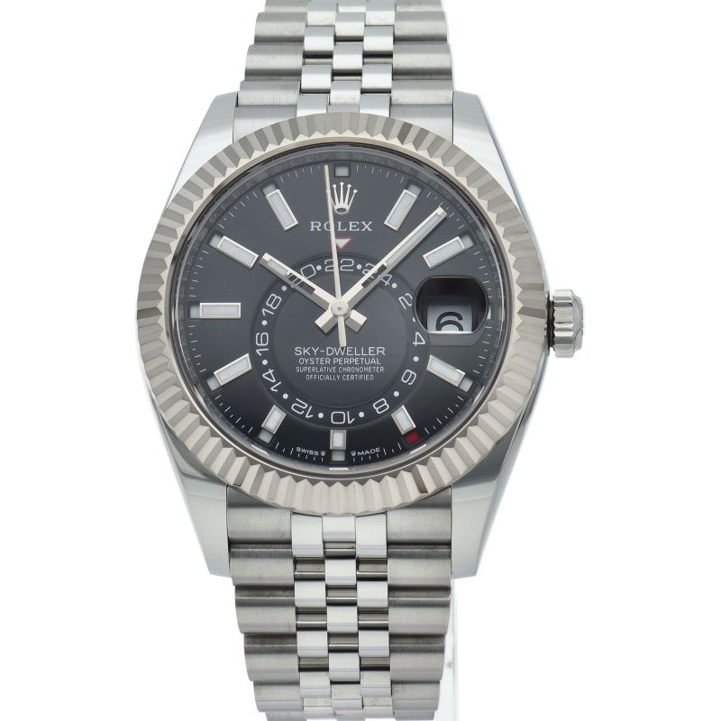 Rolex Sky Dweller Watch Jubilee Box 18k White Gold SS Black — view 2