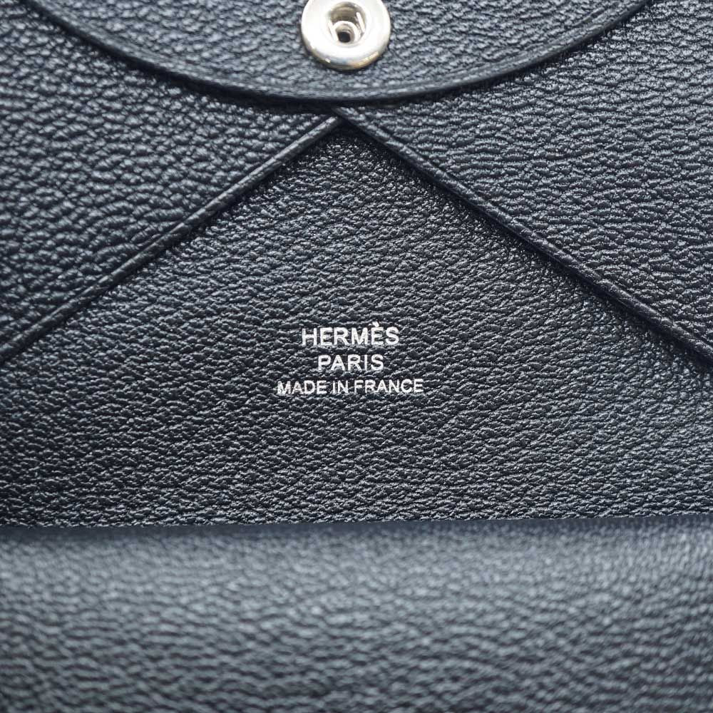 Hermes Calvi Duo Leather Black Silver Coin Case Box — view 8