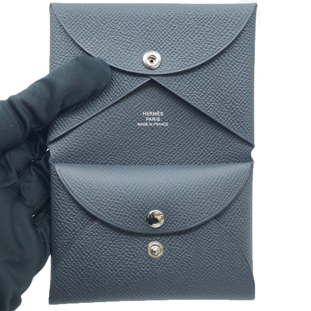 Hermes Calvi Duo Leather Ardoise Gray Silver Coin Case Box — view 6