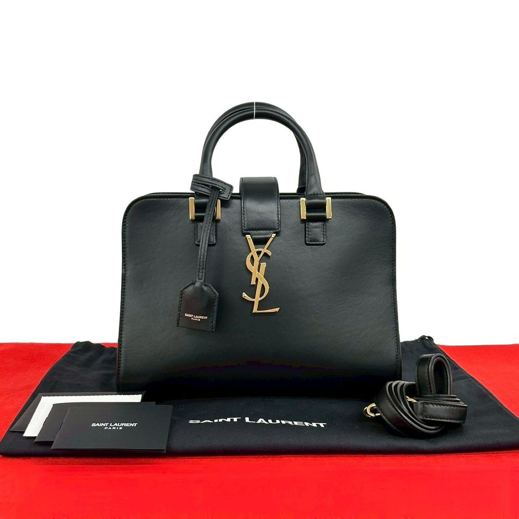 Saint Laurent Baby Cabas YSL Leather 2-Way Shoulder Bag Black