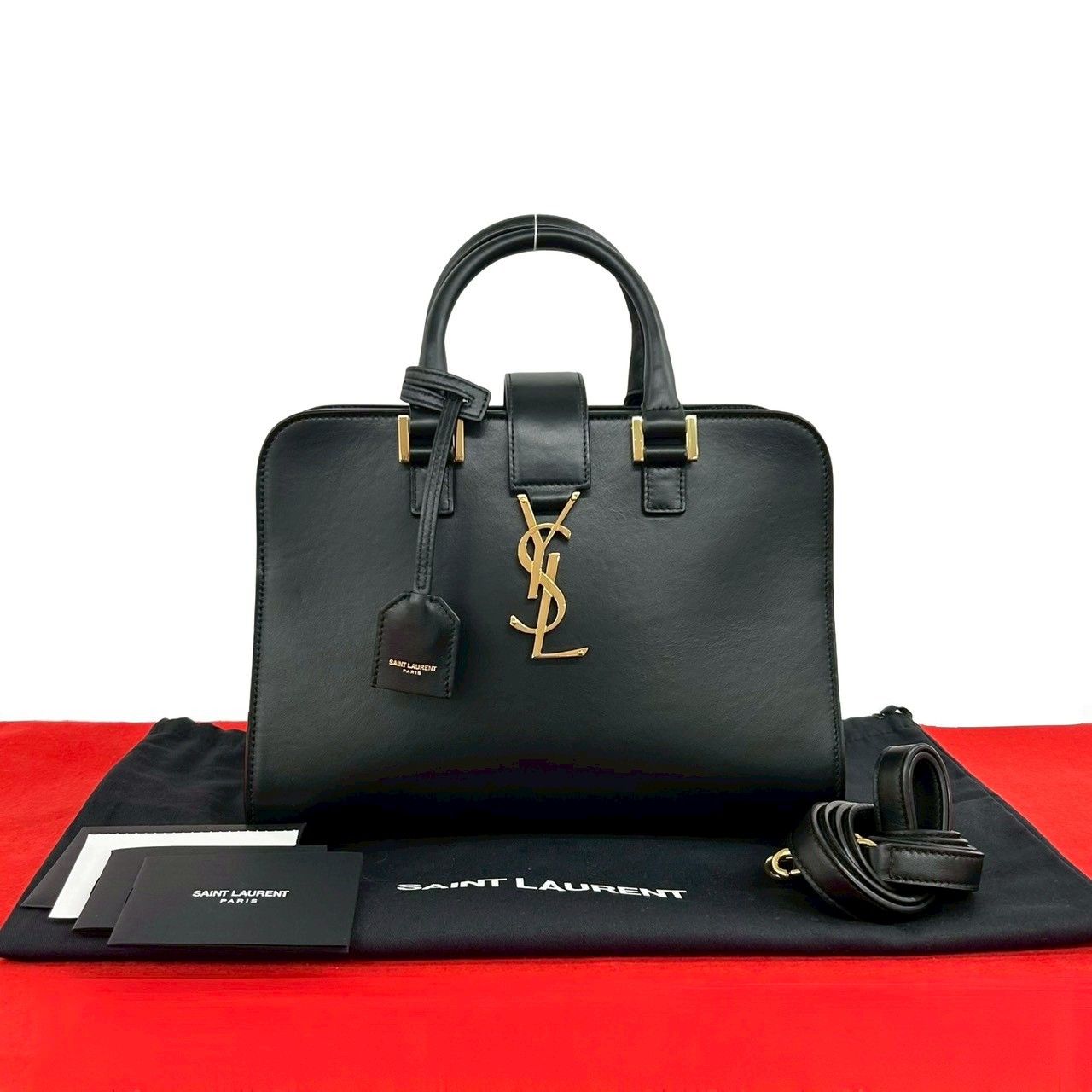 Saint Laurent Baby Cabas YSL Leather 2-Way Shoulder Bag Black