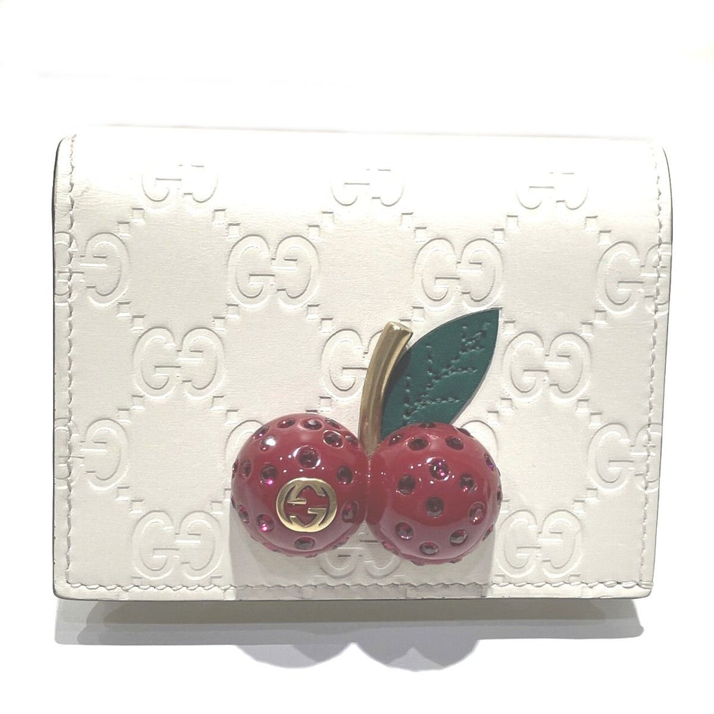 Gucci Cherry Mini Wallet Guccissima Bifold Leather