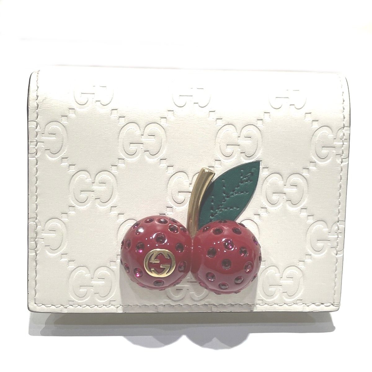 Gucci Cherry Mini Wallet Guccissima Bifold Leather