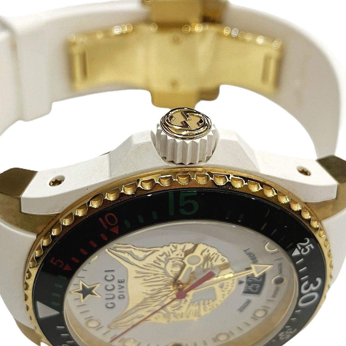 Gucci Dive Mystic Cat Watch SS Rubber Quartz White Gold Dial 136.3 — view 9
