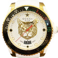 Gucci Dive Mystic Cat Watch SS Rubber Quartz White Gold Dial 136.3