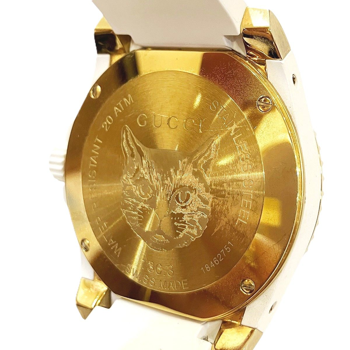 Gucci Dive Mystic Cat Watch SS Rubber Quartz White Gold Dial 136.3 — view 5