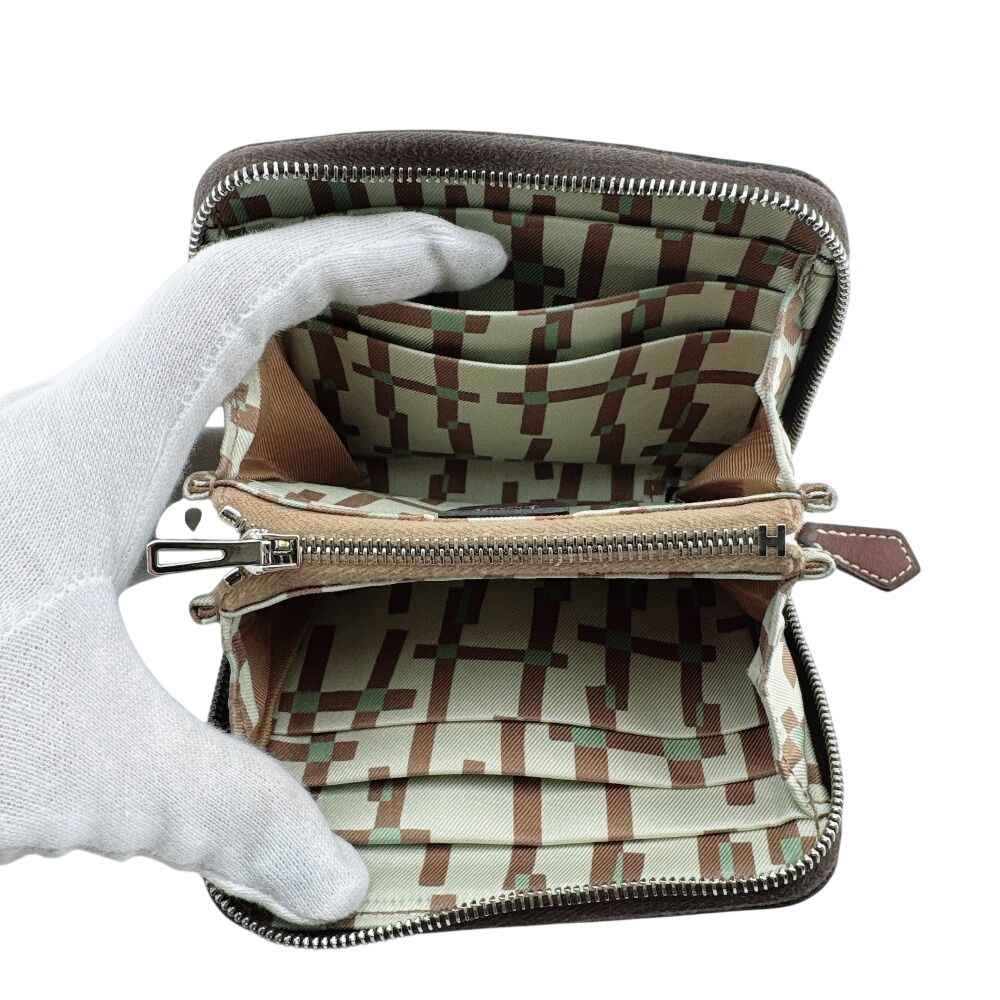 Hermes Compact Wallet Mini Card Coin Case Zip Azap Silk in — view 7