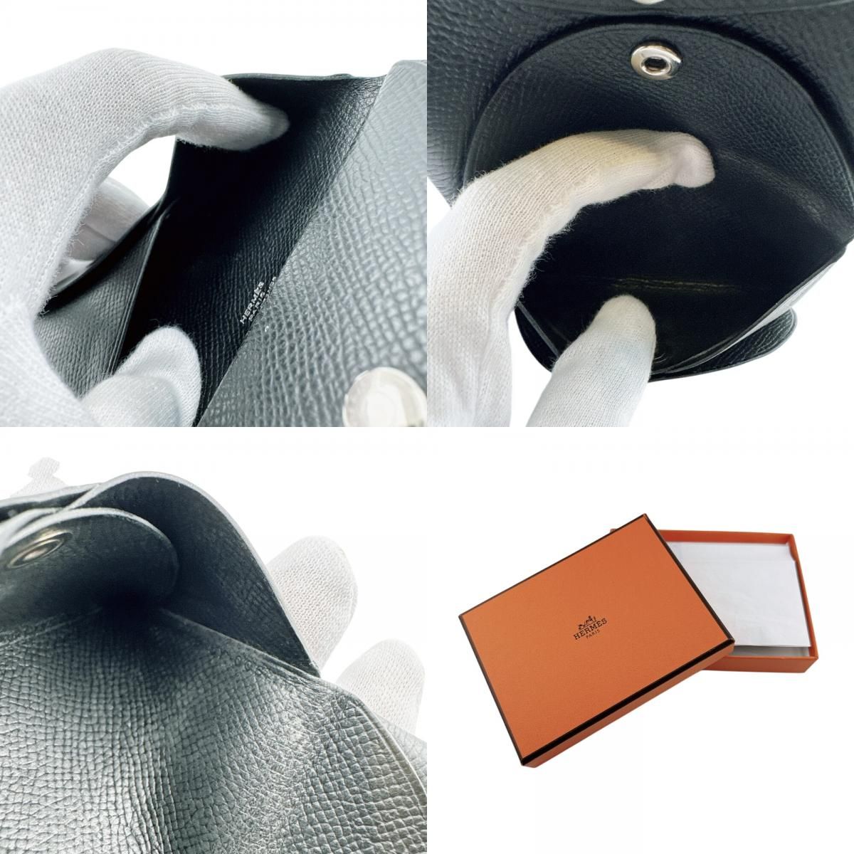 Hermes Card Case Coin Purse Compact Wallet Mini Bifold Calvi — view 8