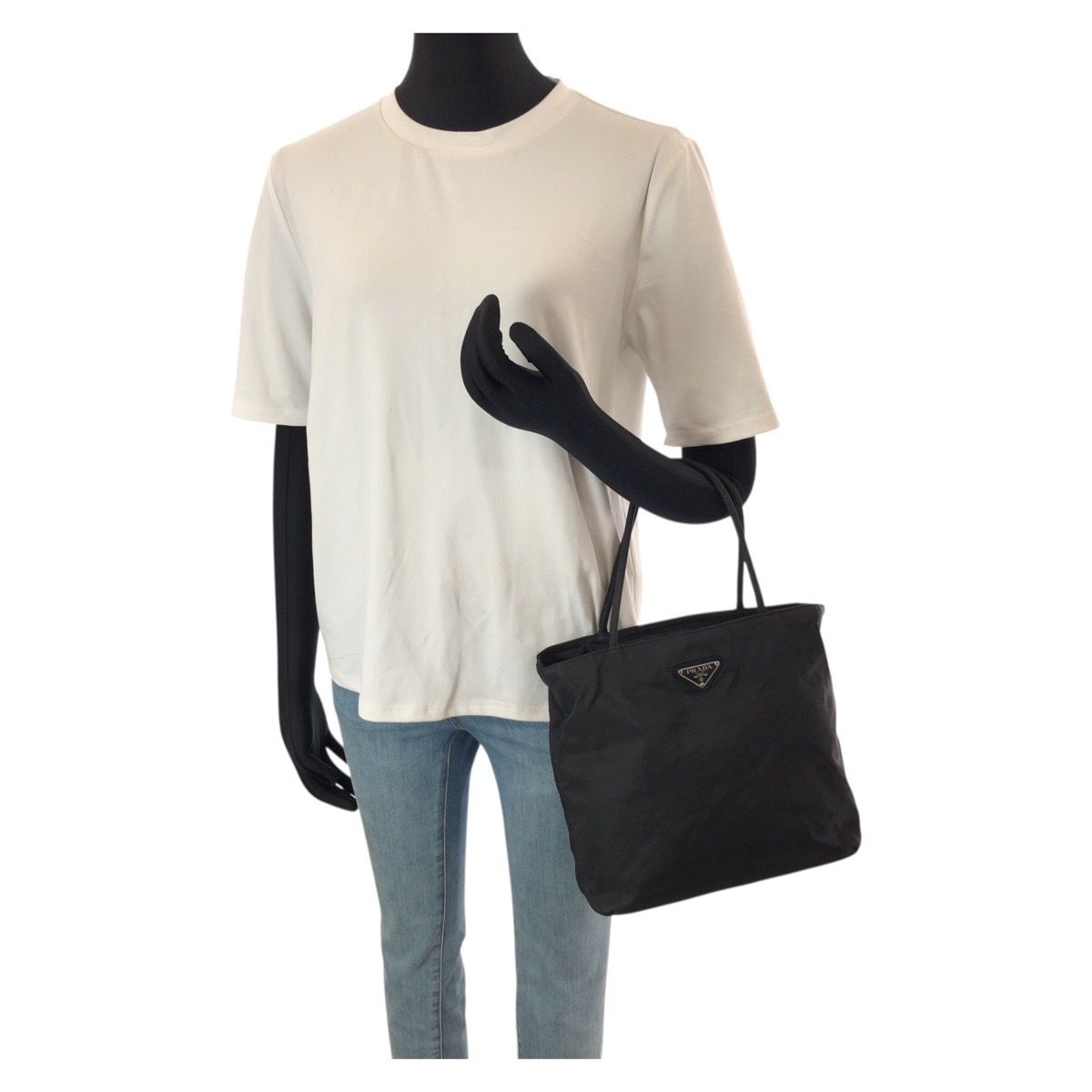 Prada Tessuto Black Silver Nylon Tote — view 7