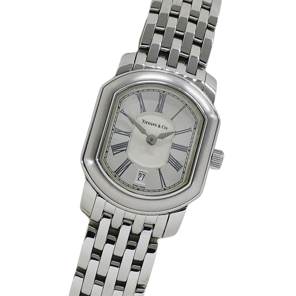 Tiffany & Co Watch Mark Coupe Date Quartz Stainless Steel Silver Polished