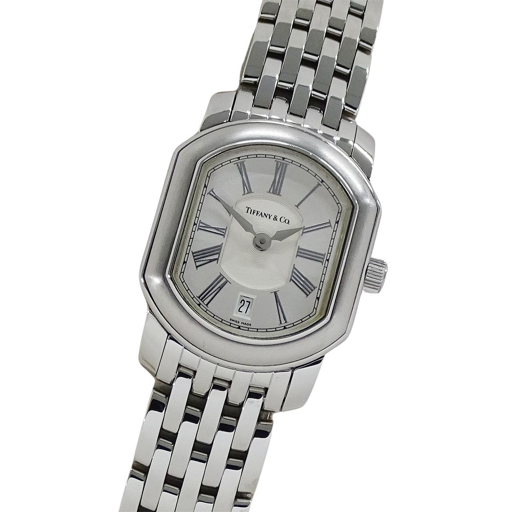 Tiffany & Co Watch Mark Coupe Date Quartz Stainless Steel Silver Polished