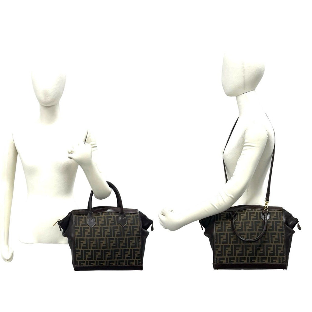 Fendi Vintage Zucca FF Logo Pattern Canvas Leather Shoulder Bag Brown — view 2