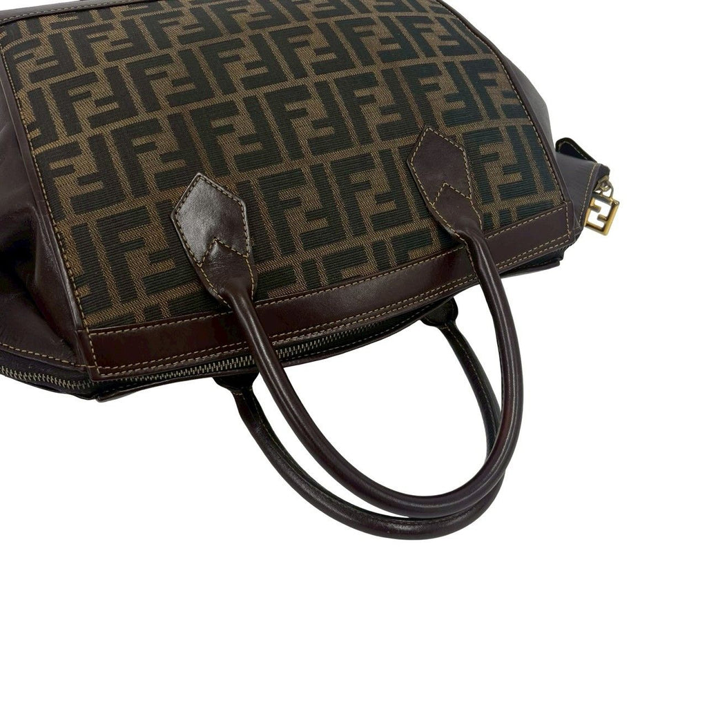 Fendi Vintage Zucca FF Logo Pattern Canvas Leather Shoulder Bag Brown — view 4