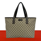 Gucci GG Logo Pattern Leather Tote Shoulder Bag Business Brown