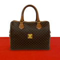 Celine Vintage Macadam Pattern Triomphe Logo Leather Boston Bag Brown