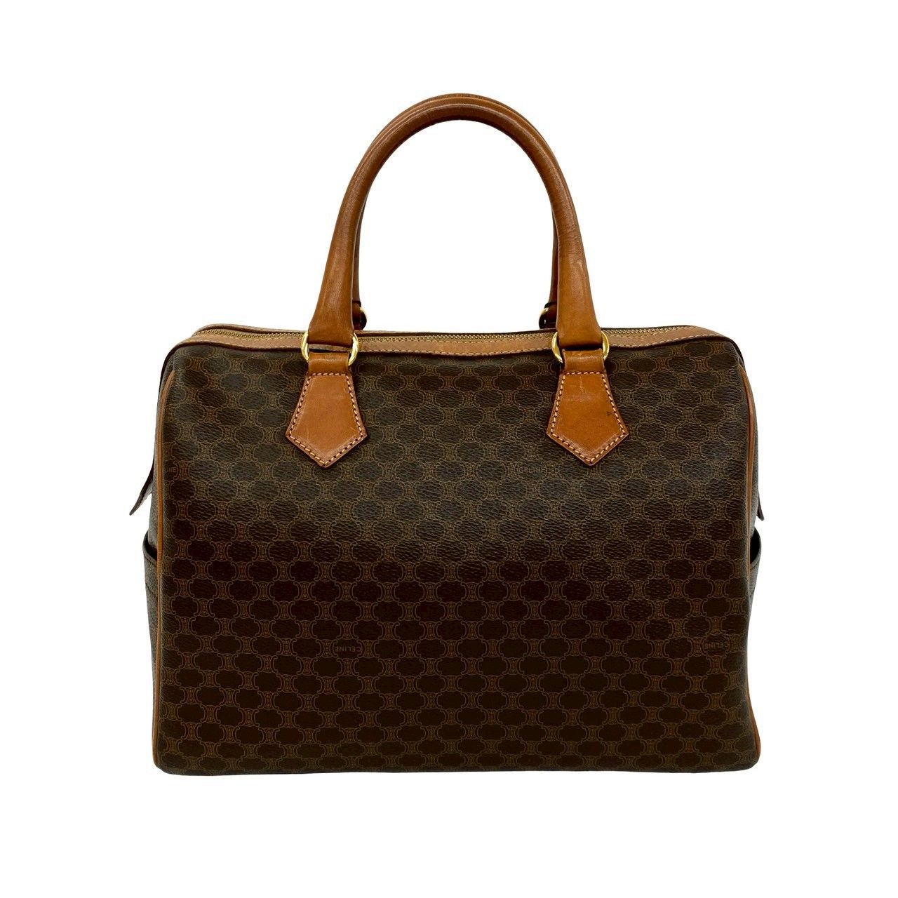 Celine Vintage Macadam Pattern Triomphe Logo Leather Boston Bag Brown — view 3