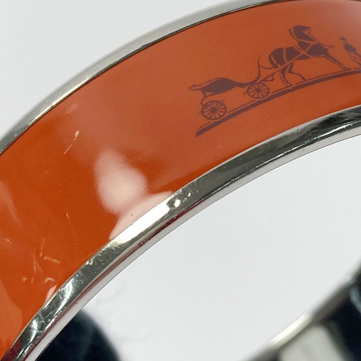 Hermes Enamel GM Large Bangle Orange Bracelet Cloisonne Carriage Box Cloth — view 5