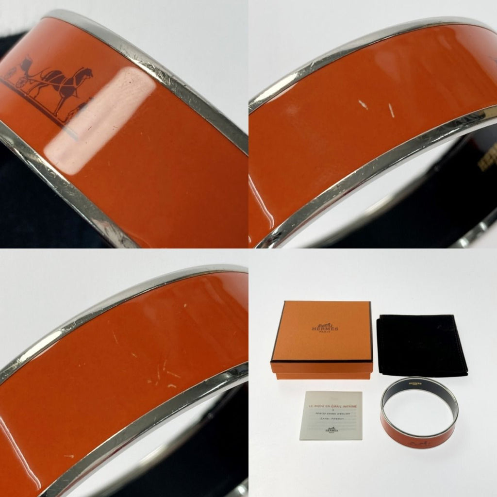 Hermes Enamel GM Large Bangle Orange Bracelet Cloisonne Carriage Box Cloth — view 6