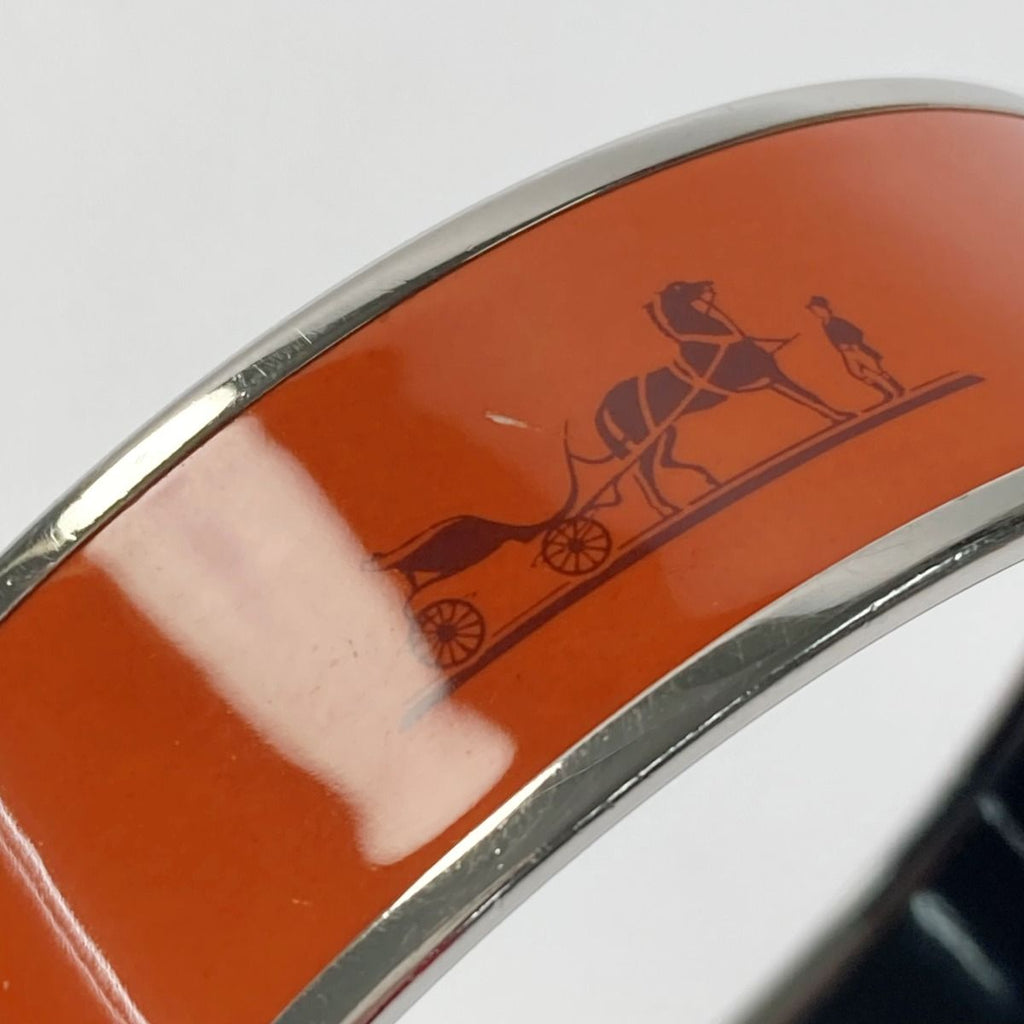 Hermes Enamel GM Large Bangle Orange Bracelet Cloisonne Carriage Box Cloth — view 4