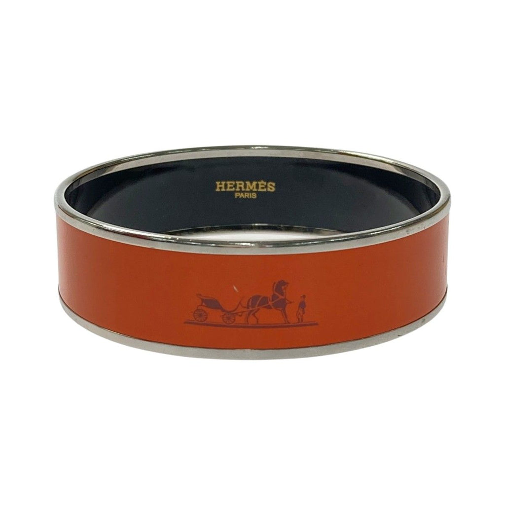 Hermes Enamel GM Large Bangle Orange Bracelet Cloisonne Carriage Box Cloth
