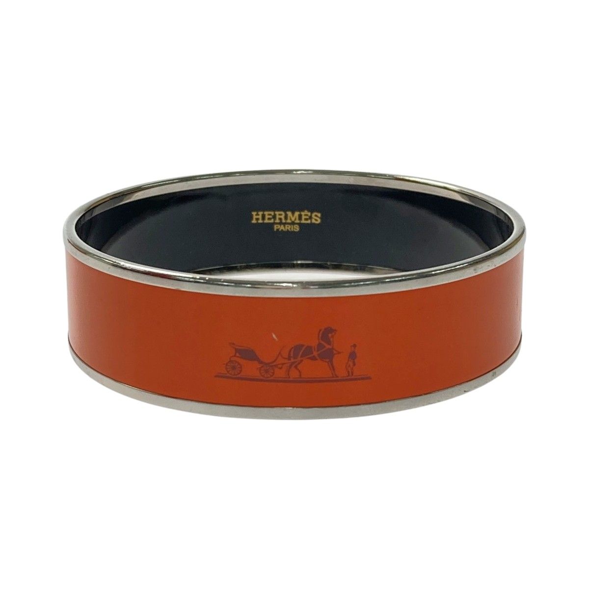Hermes Enamel GM Large Bangle Orange Bracelet Cloisonne Carriage Box Cloth