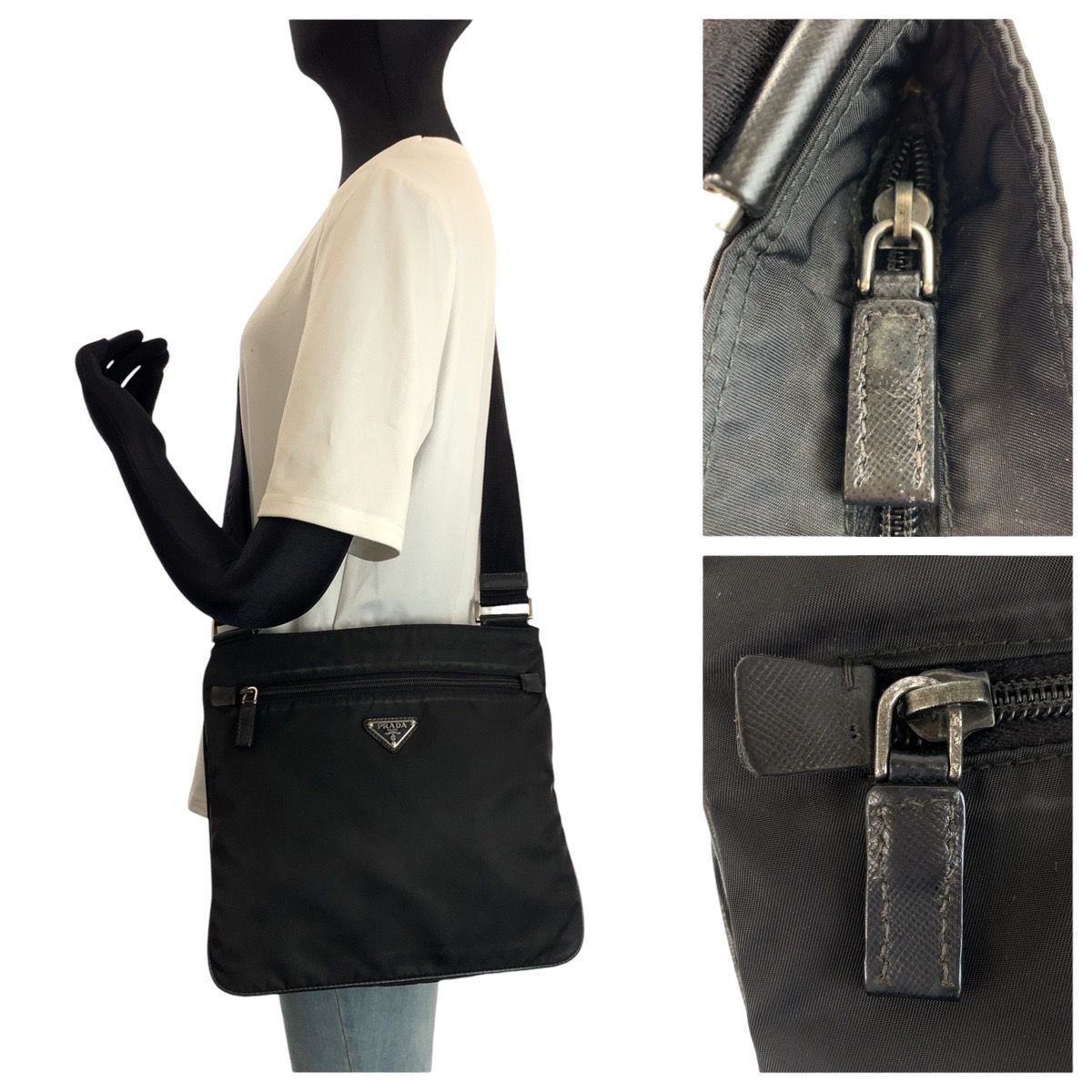 Prada Tessuto Black Nylon Leather Shoulder — view 7