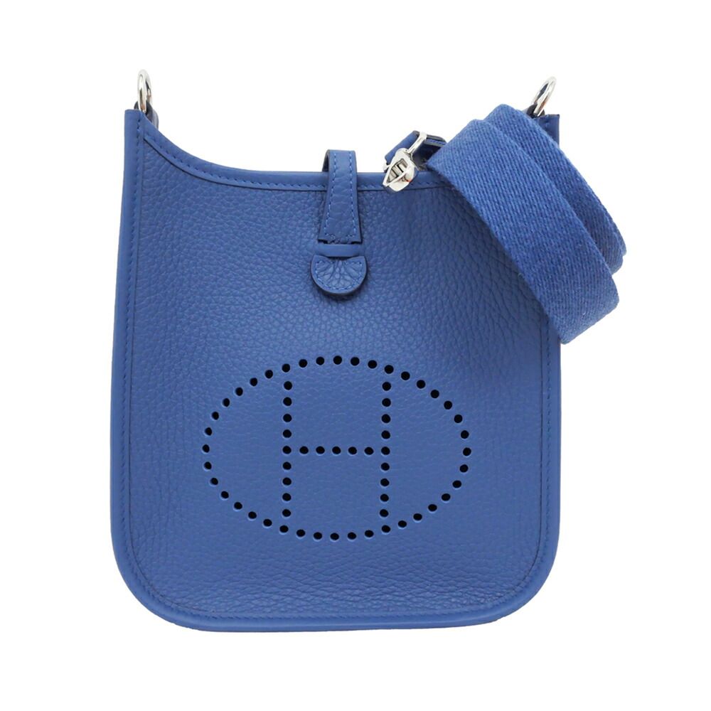 Hermes Evelyne TPM Shoulder Bag Blue Thailand Silver Taurillon Clemence