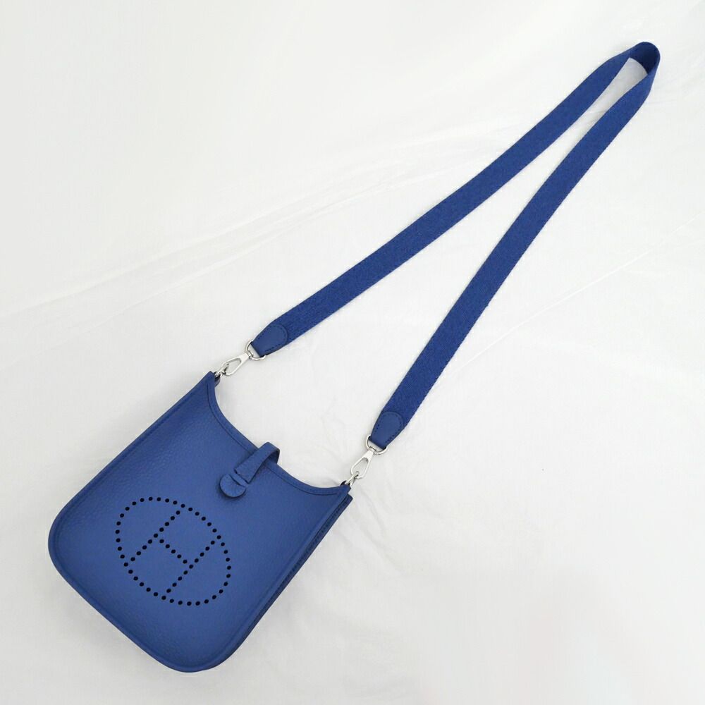 Hermes Evelyne TPM Shoulder Bag Blue Thailand Silver Taurillon Clemence — view 9