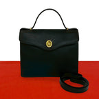 Dior Vintage CD Logo Leather 2-Way Shoulder Bag Black