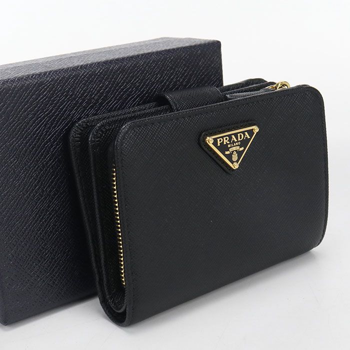 Prada Saffiano Triangle Bifold Wallet Calfskin