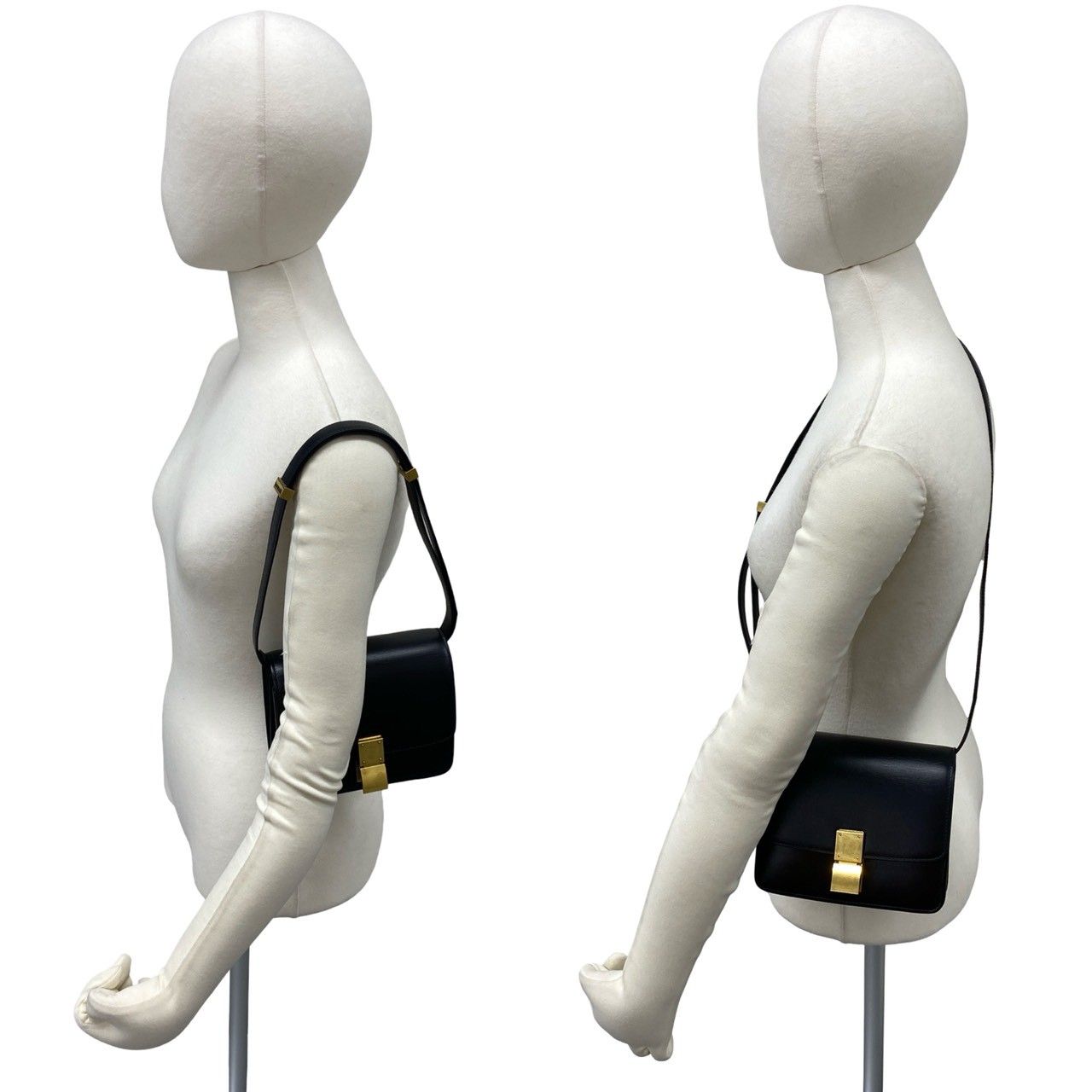 Celine Classic Box Leather Shoulder Bag Semi Pochette Black — view 2
