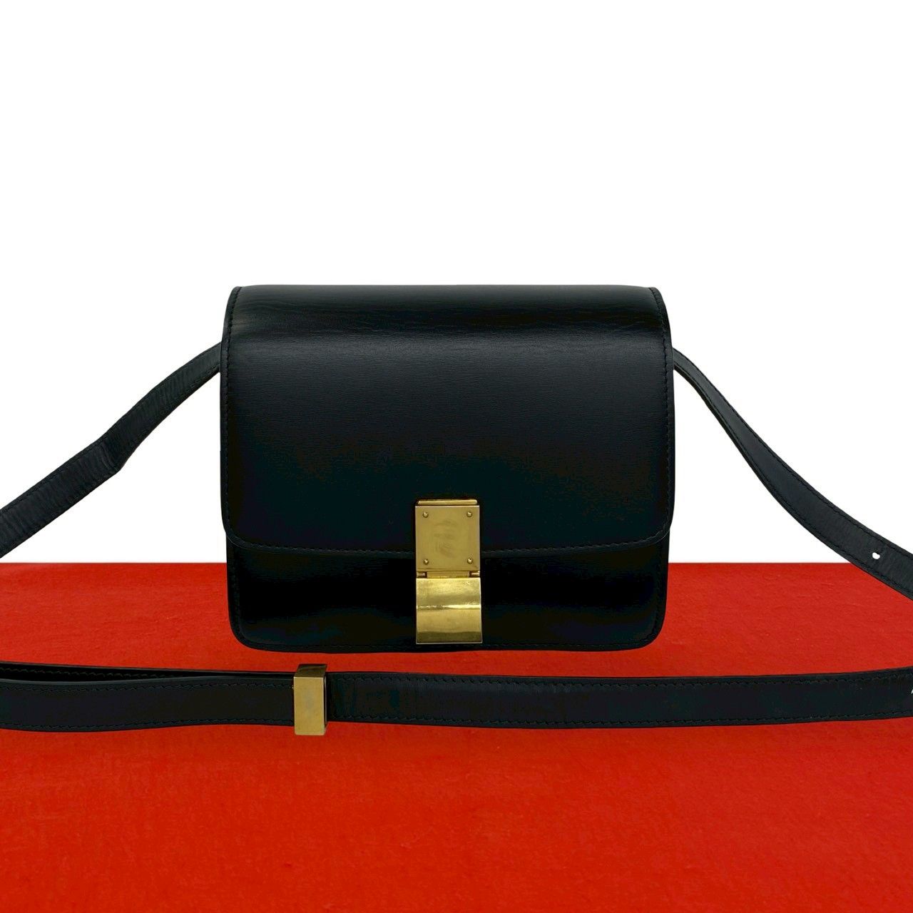 Celine Classic Box Leather Shoulder Bag Semi Pochette Black