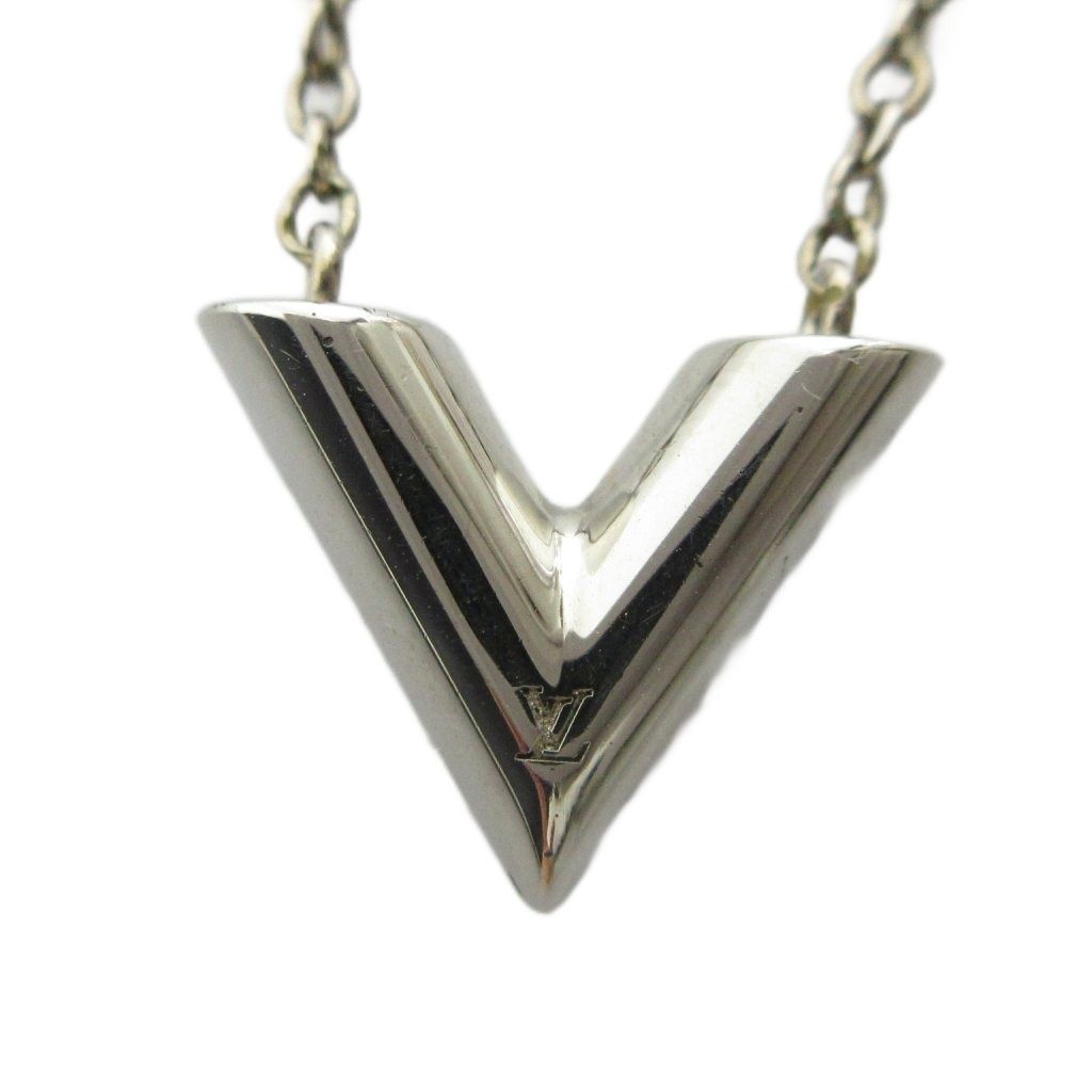 Louis Vuitton Necklace Essential Monogram LV Pendant Logo Silver