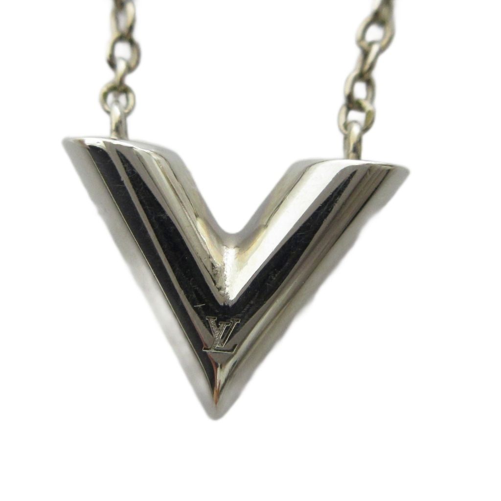Louis Vuitton Necklace Essential Monogram LV Pendant Logo Silver