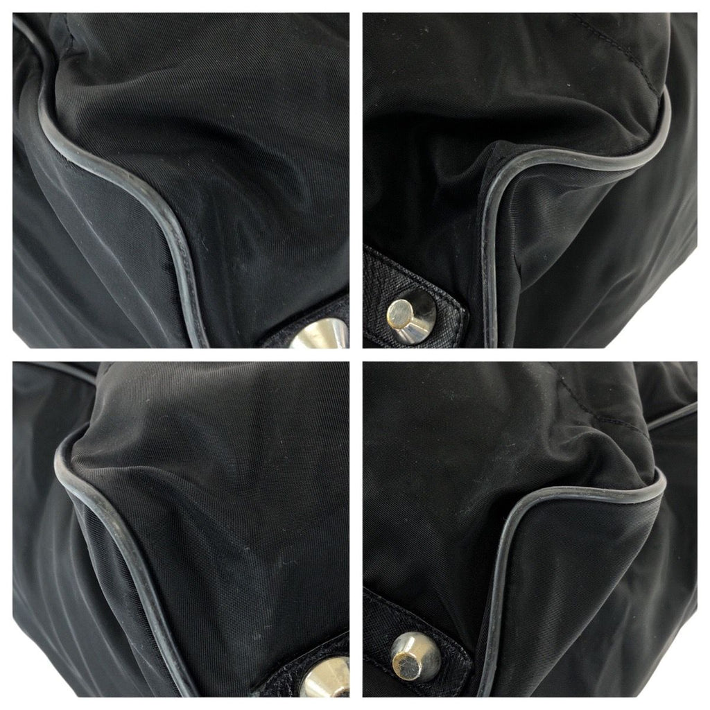 Prada Tessuto Saffiano Black Silver Nylon Leather Boston — view 3