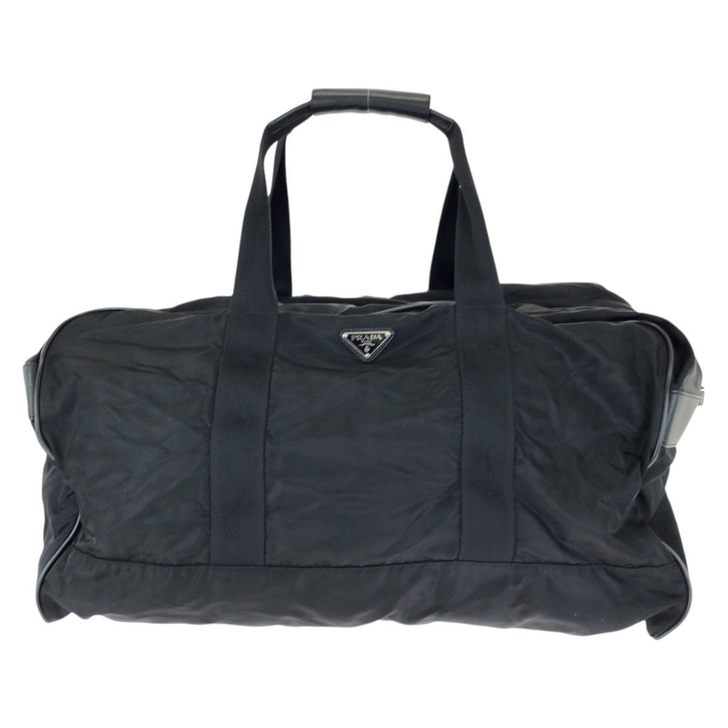 Prada Tessuto Saffiano Black Silver Nylon Leather Boston