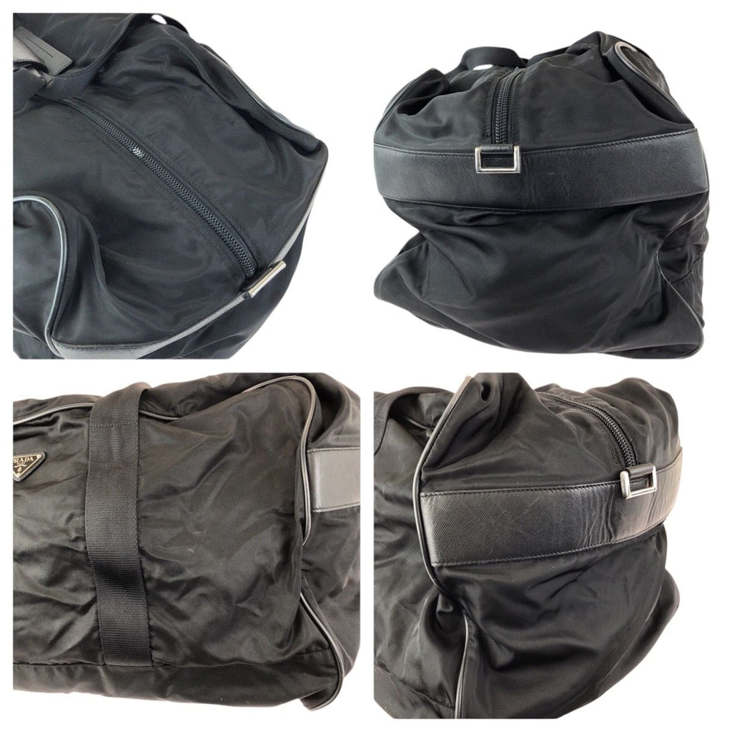 Prada Tessuto Saffiano Black Silver Nylon Leather Boston — view 5