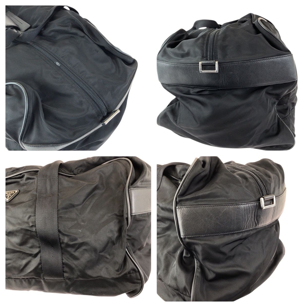 Prada Tessuto Saffiano Black Silver Nylon Leather Boston — view 5