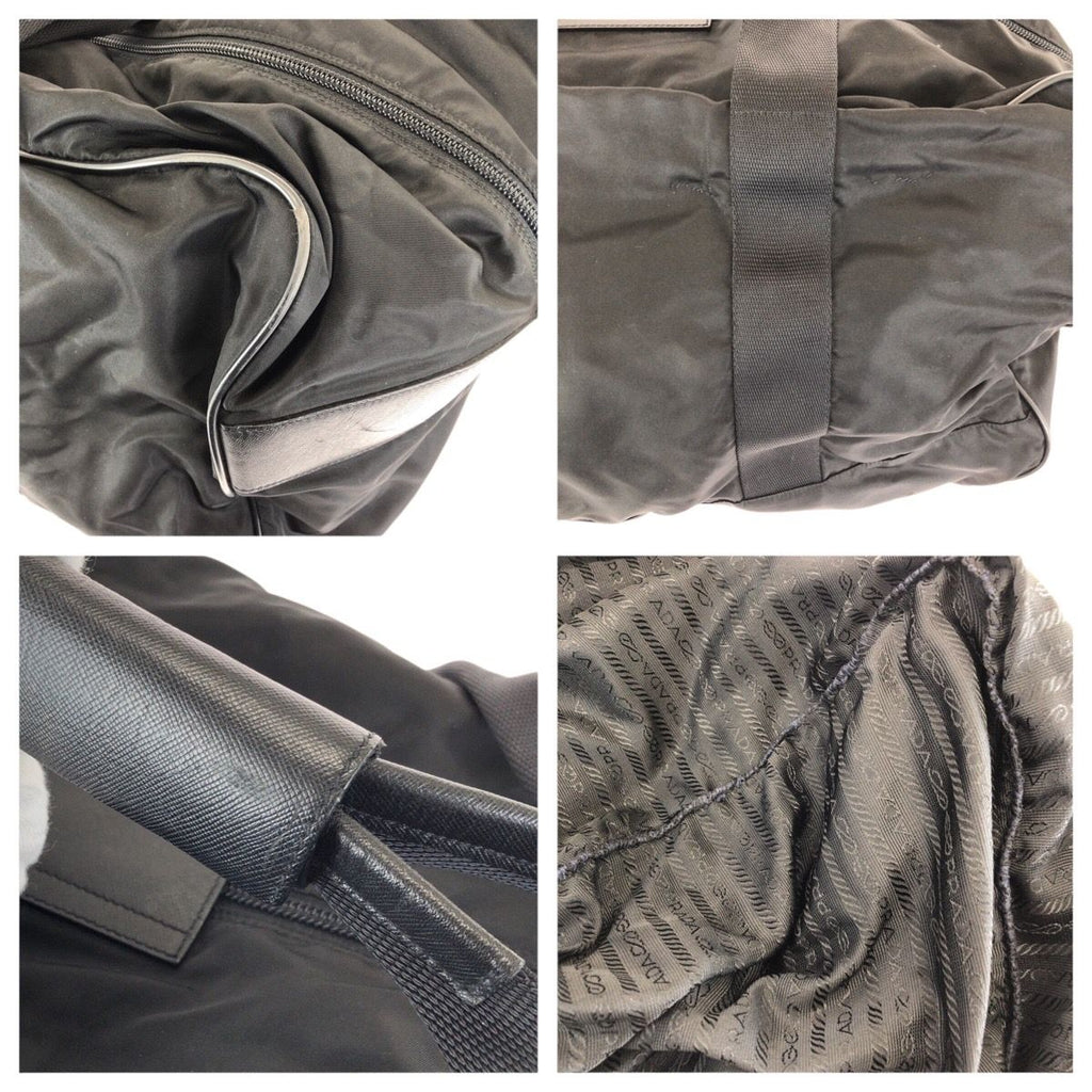 Prada Tessuto Saffiano Black Silver Nylon Leather Boston — view 6