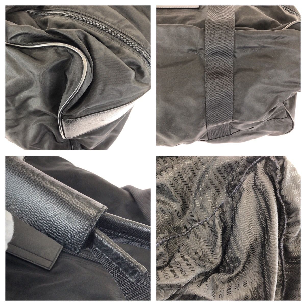 Prada Tessuto Saffiano Black Silver Nylon Leather Boston — view 6